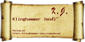 Klinghammer Jenő névjegykártya